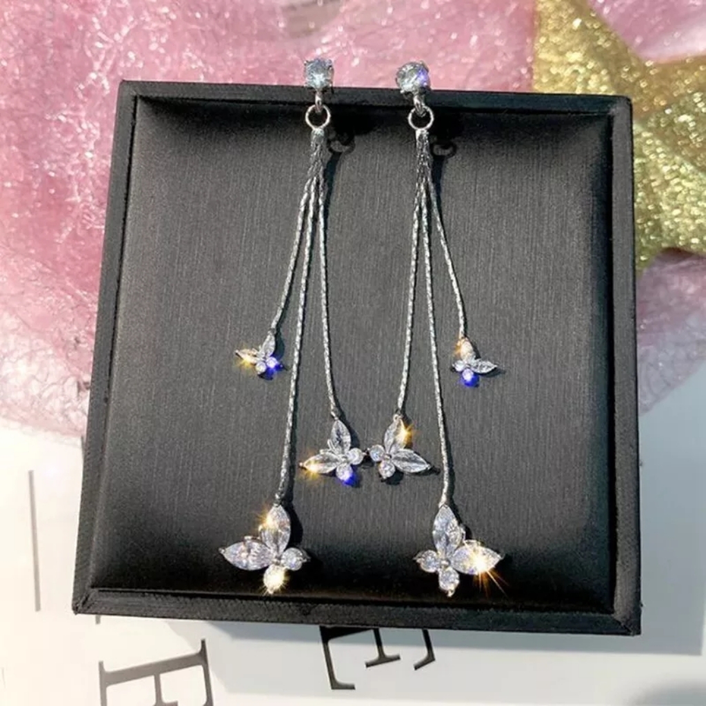 Rhinestone Butterfly Cascading Drop Earrings